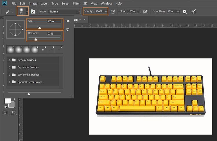 Điều chỉnh công cụ Brush